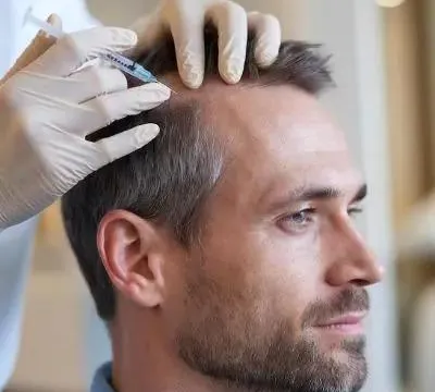 Doctor examining a patient's hairline before treatment